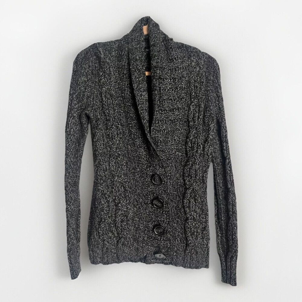 The Limited Gray Chunky Cable Knit V-Neck Sweater with Buttons Women's Medium